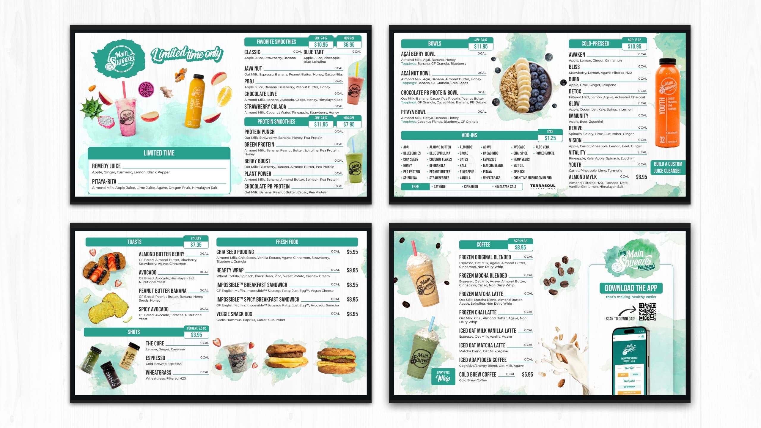 Main Squeeze Juice Co Digital Menus — 1